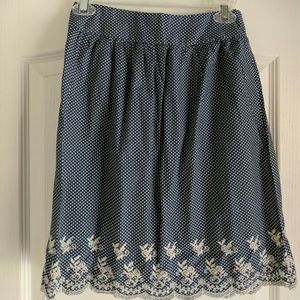 Blue and cream lace skirt with tiny polka dots